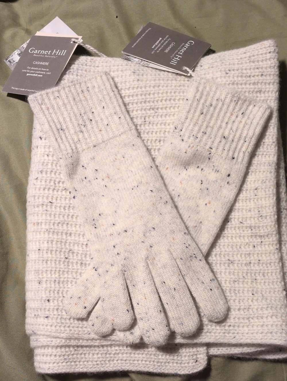 Garnet Hill Speckled Ivory Cashmere-Blend Scarf & Gloves Set